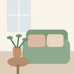 Cozy small living room with simple furniture and open space