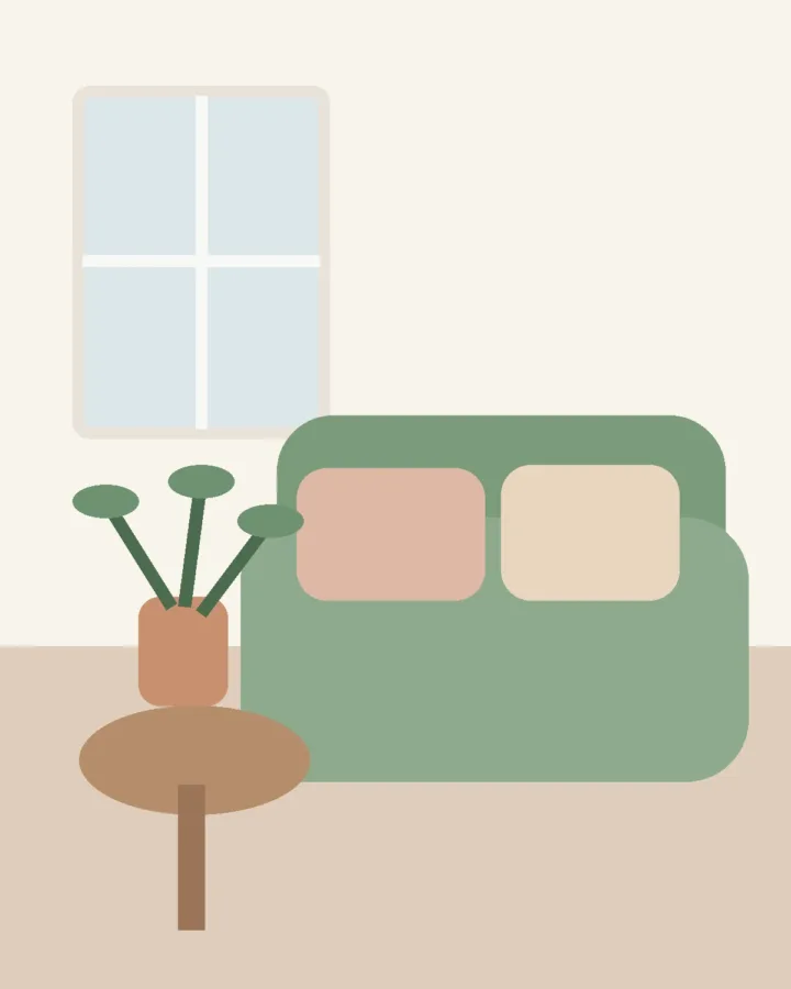 Cozy small living room with simple furniture and open space