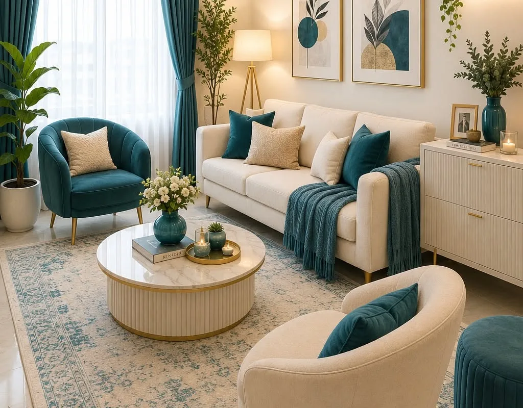teal blue living room