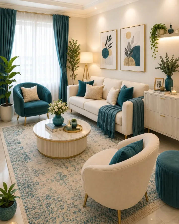 teal blue living room