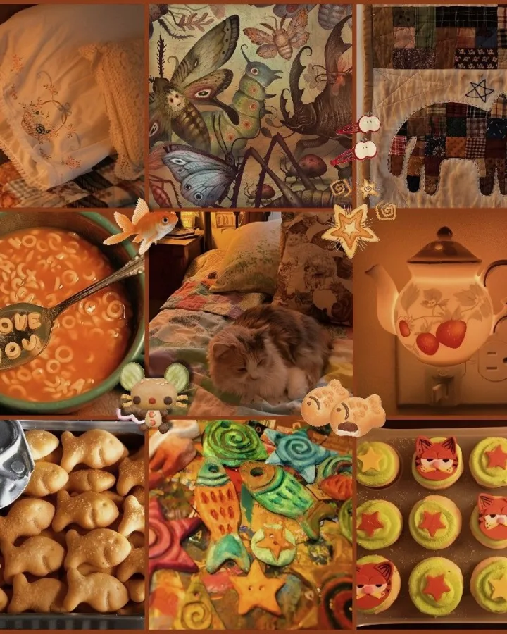 whimsy cozy cat moodboard