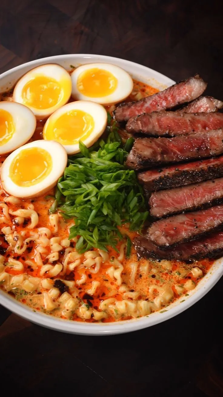 Viral Ramen Noodle Bowl With Wagyu Steak and Marinated Ramen Eggs Recipe