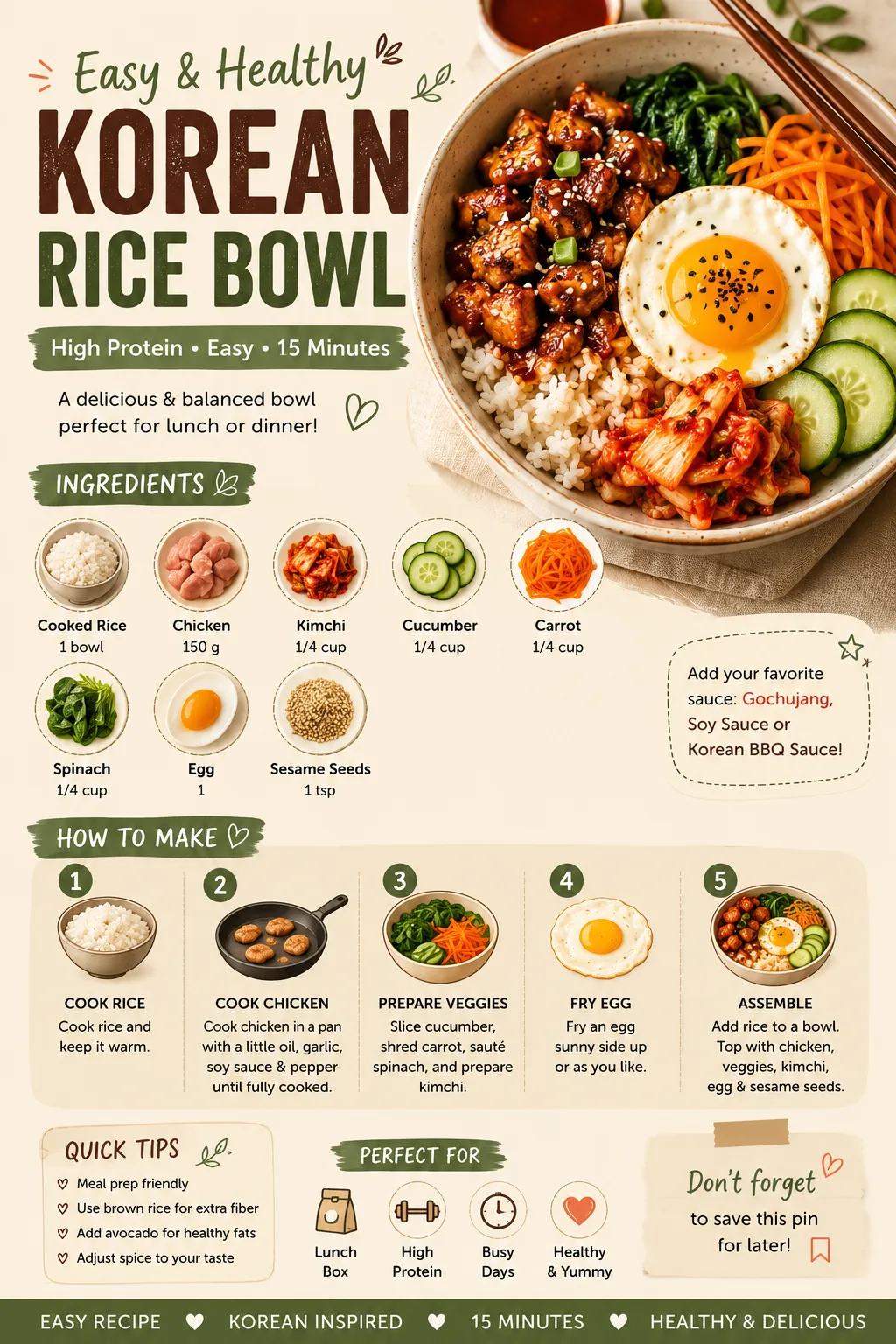 Healthy Korean Rice Bowl 🍚 Easy High Protein Meal