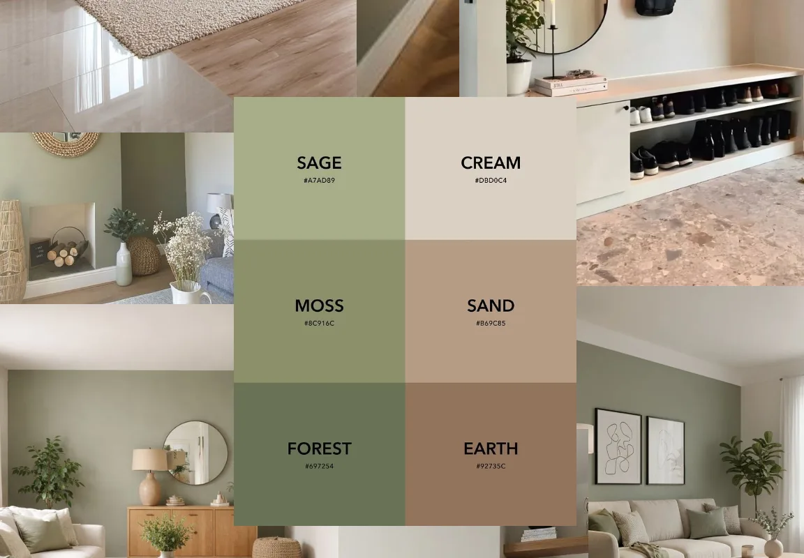 sage and beige moodboard
