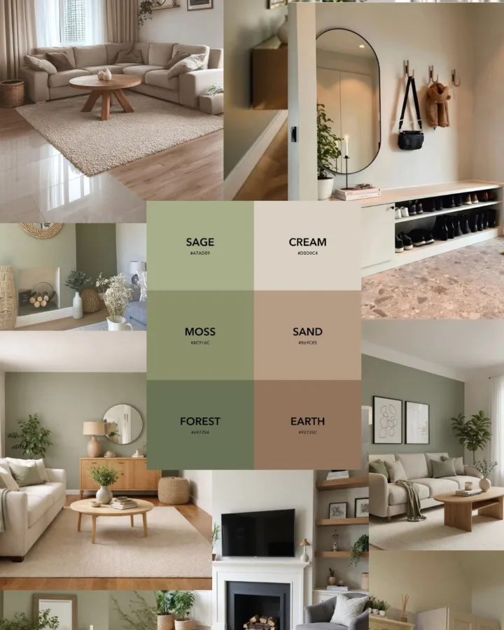 sage and beige moodboard