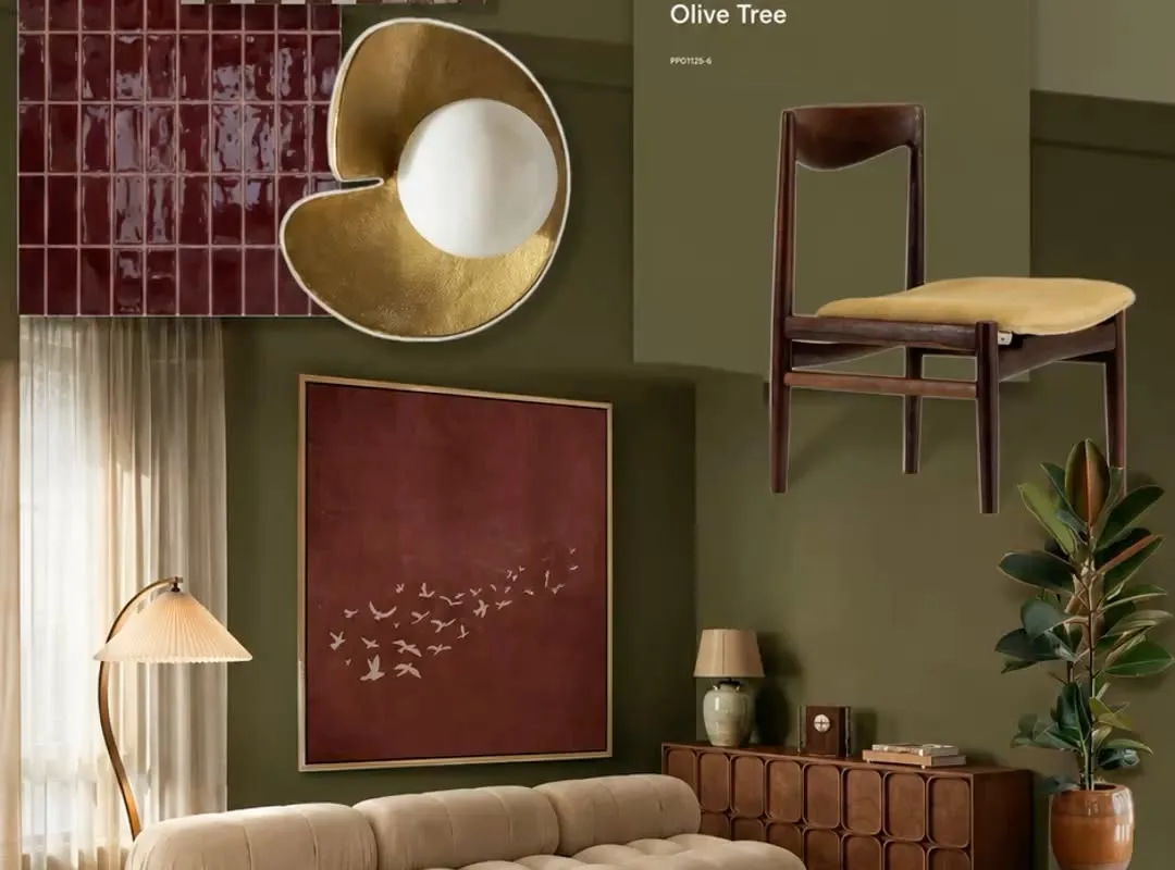 moodboard green beige red