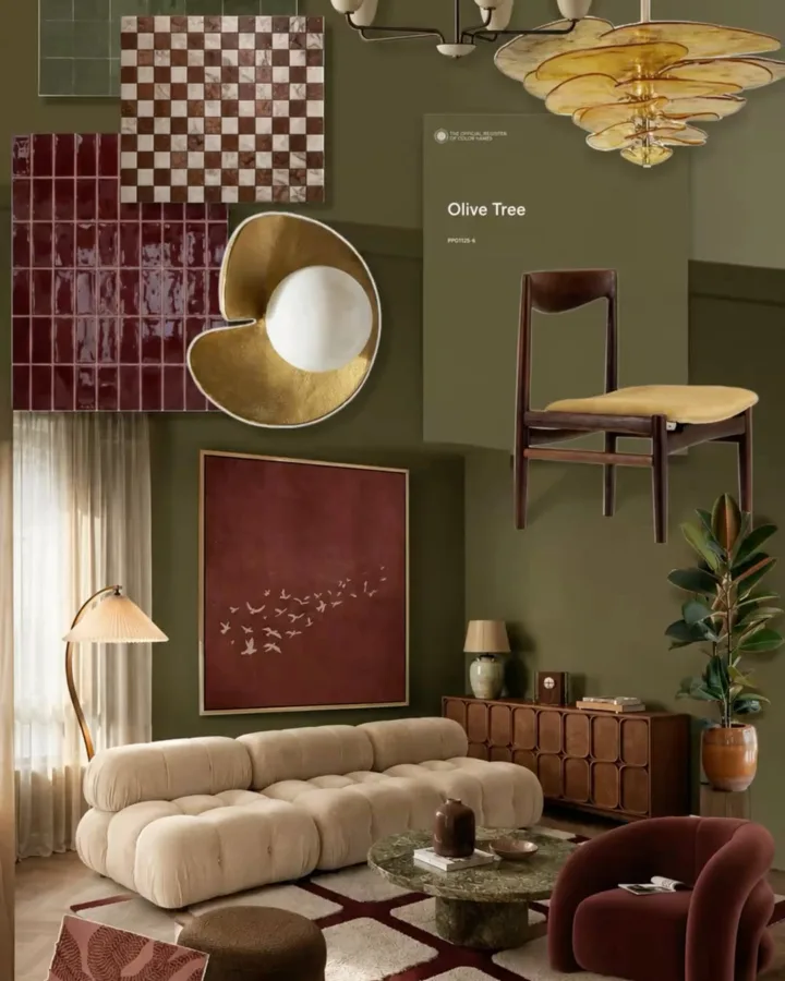 moodboard green beige red