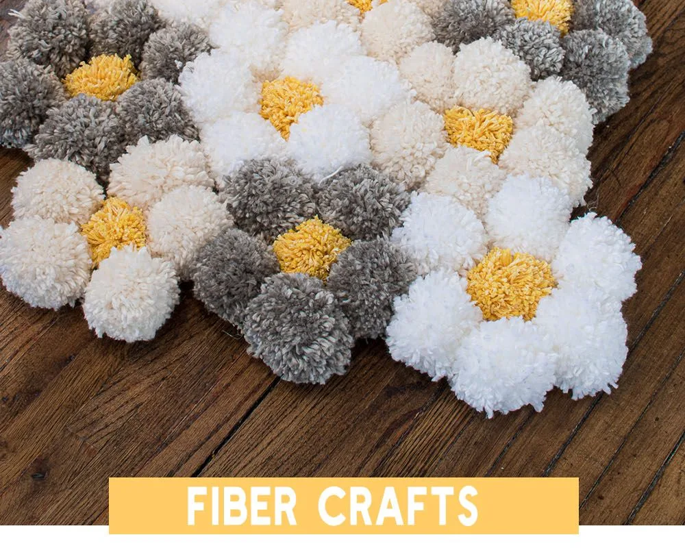 homemade yarn pom-pom rug