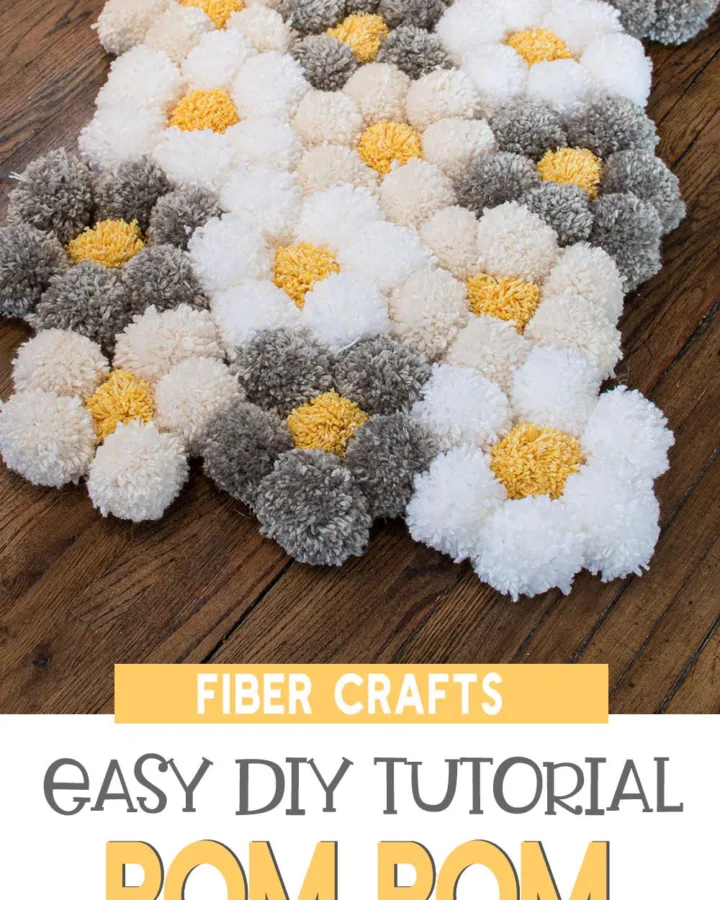 homemade yarn pom-pom rug