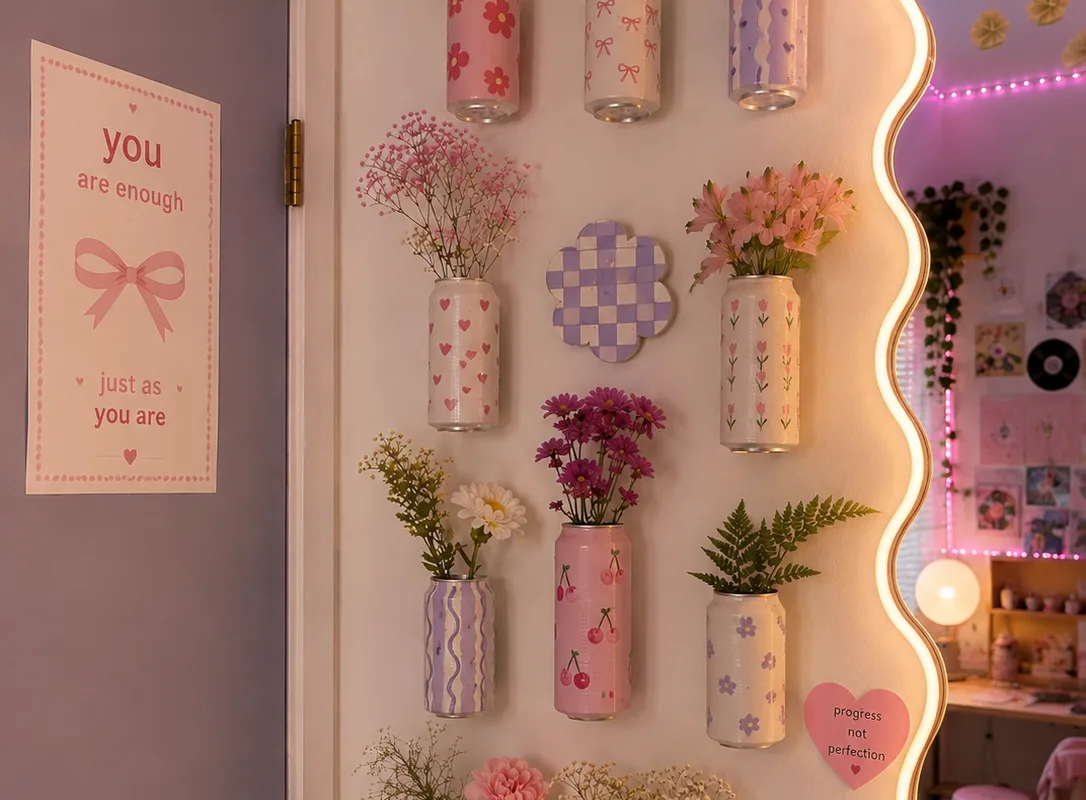 diy flower can wall
