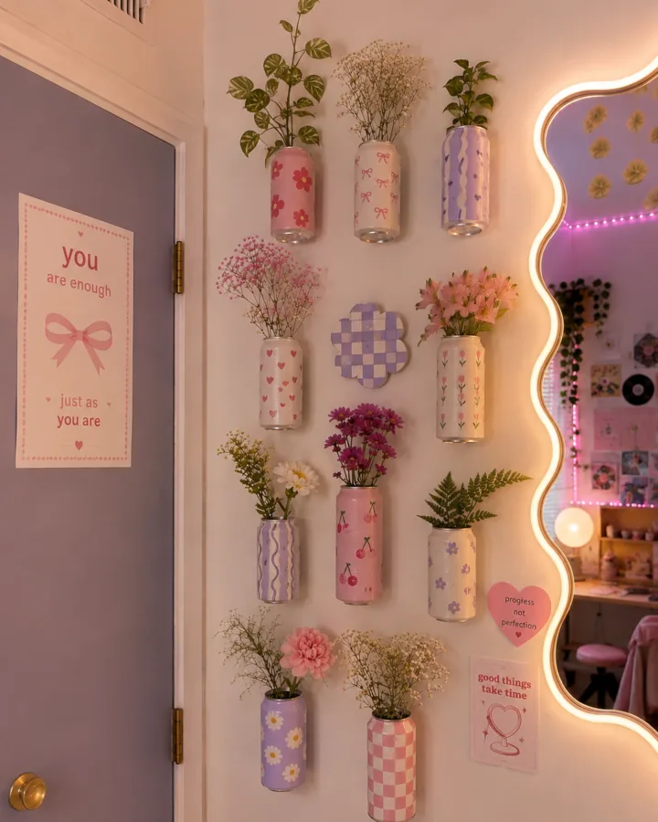 diy flower can wall