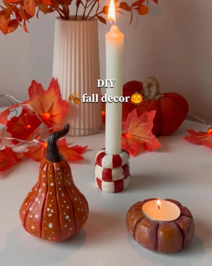 diy fall decor clay pumpkin set