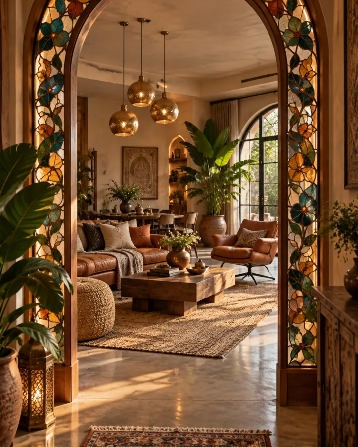 stained glass arch living room