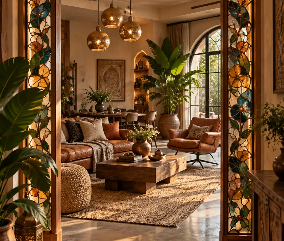 stained glass arch living room