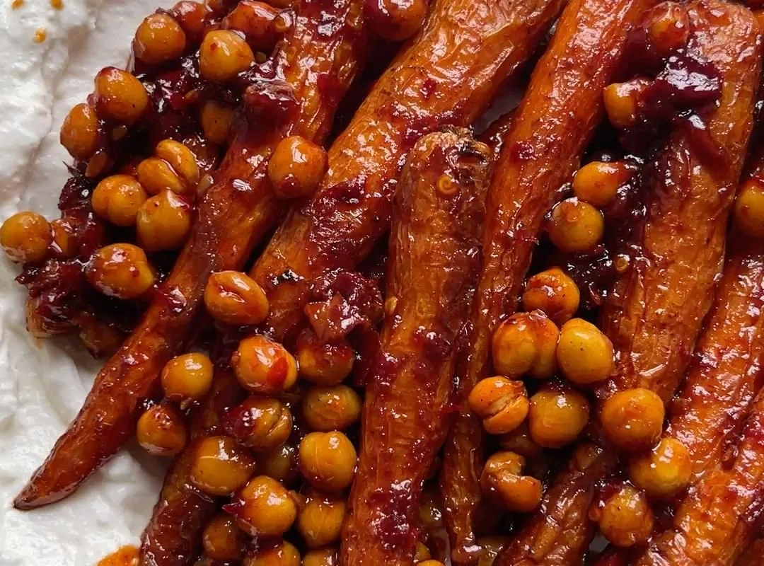 honey caramelised carrots with whipped feta