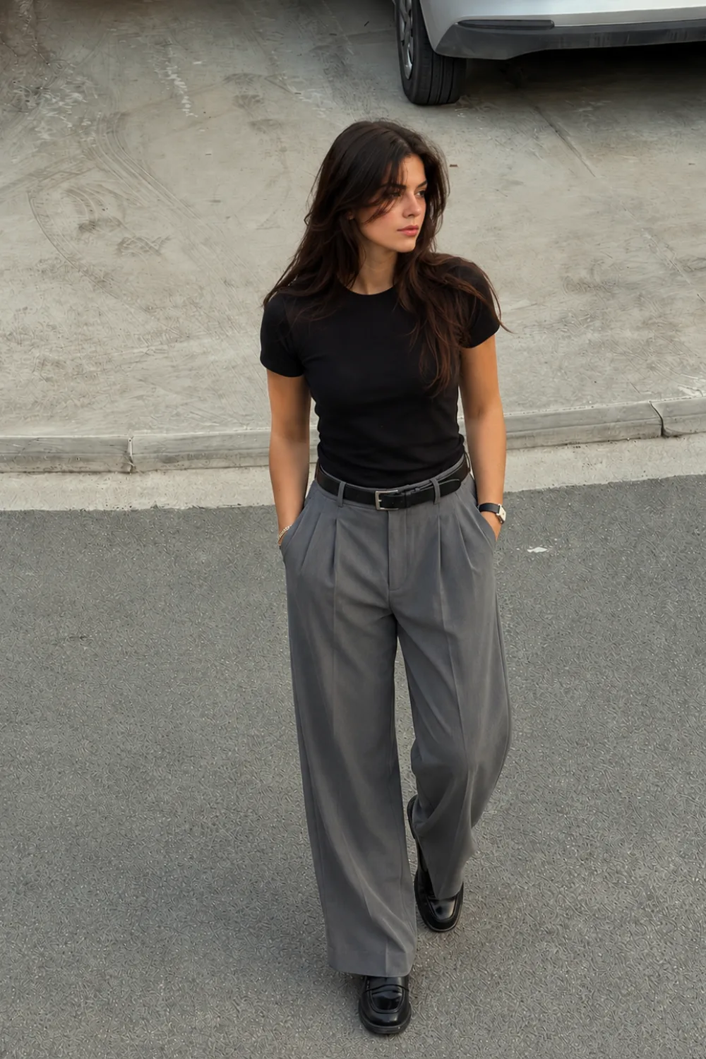 Minimalist Black Tee & Wide-Leg Trousers Outfit 🤍 | Chic Quiet Luxury Women's Fashion 2026