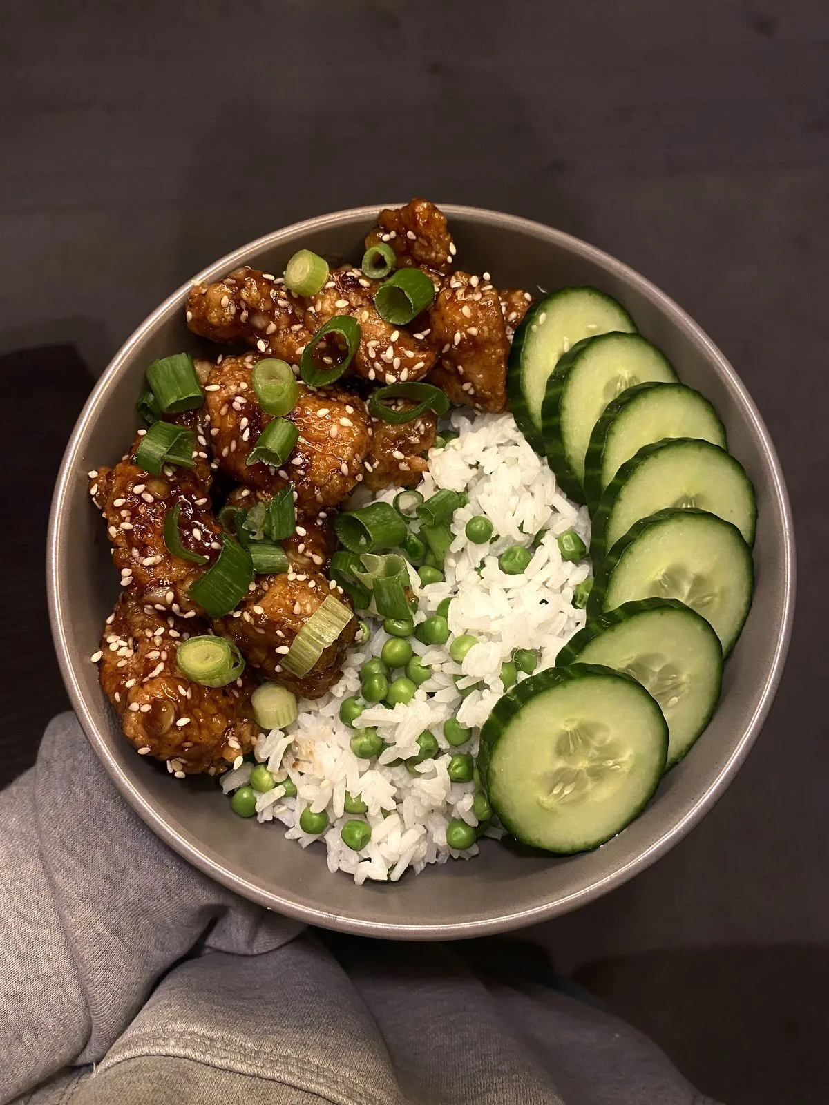 Cucumber Beef Rice Bowl