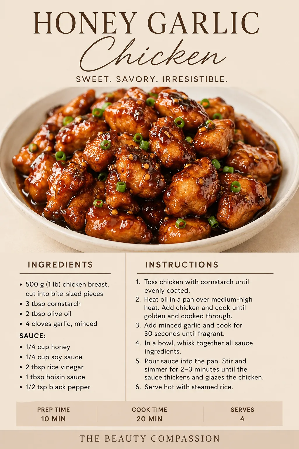 Honey Garlic Chicken Recipe | Easy Sticky Glazed Chicken Dinner