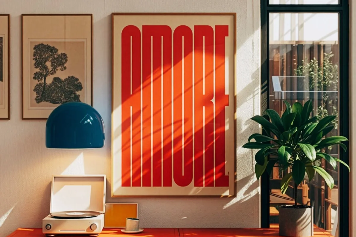orange bookshelf living room