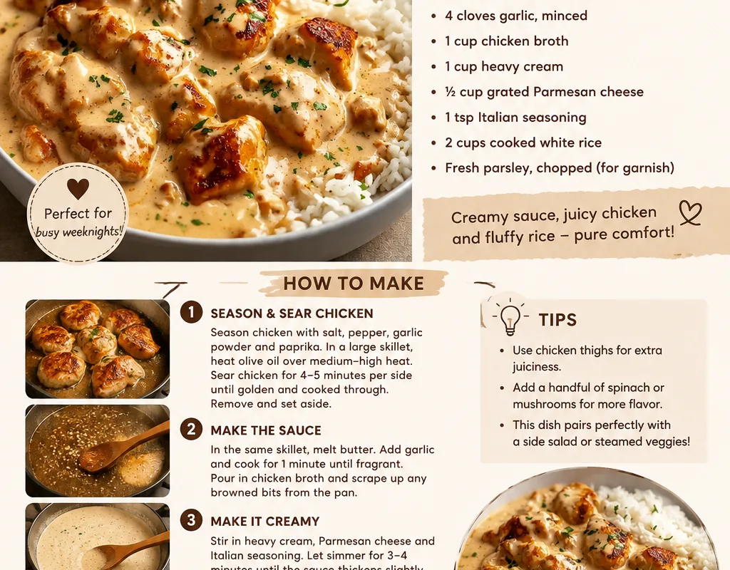 Creamy Smothered Chicken & Rice - Easy One-Pan Comfort