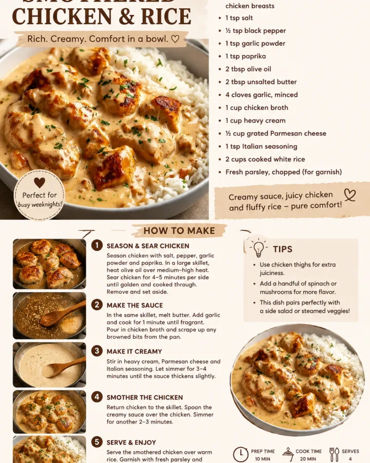 Creamy Smothered Chicken & Rice - Easy One-Pan Comfort