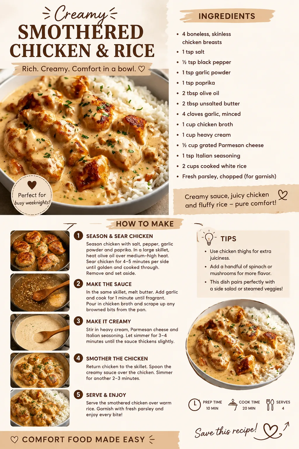 Creamy Smothered Chicken & Rice
