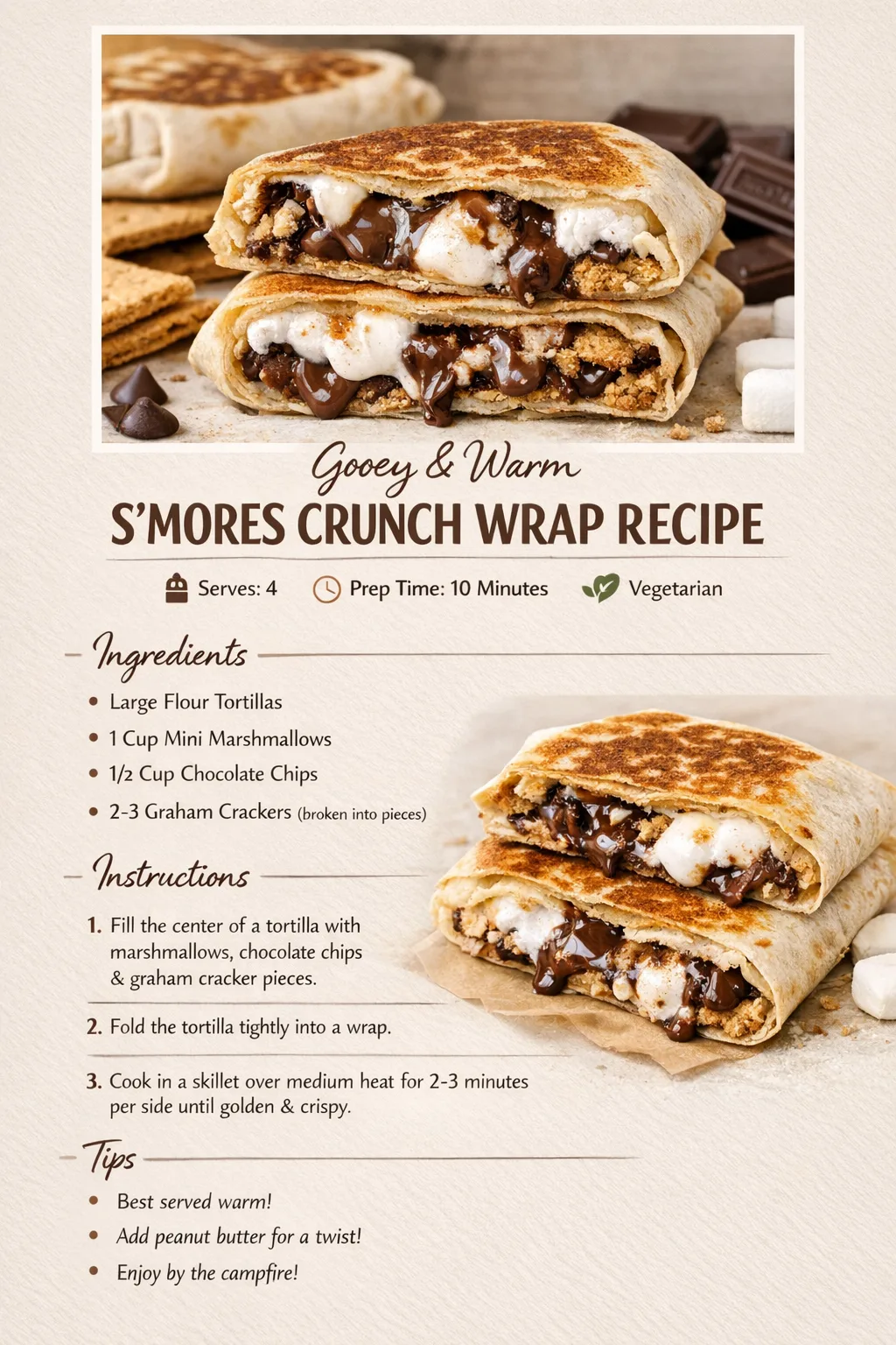 Gooey & Warm S'mores Crunch Wrap (Easy Dessert Recipe)