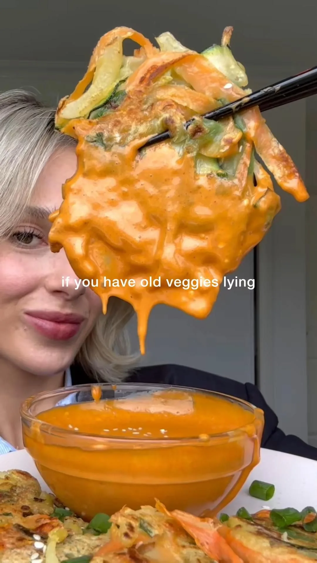 Korean Veggie Fritters with Creamy Gochujang Sauce