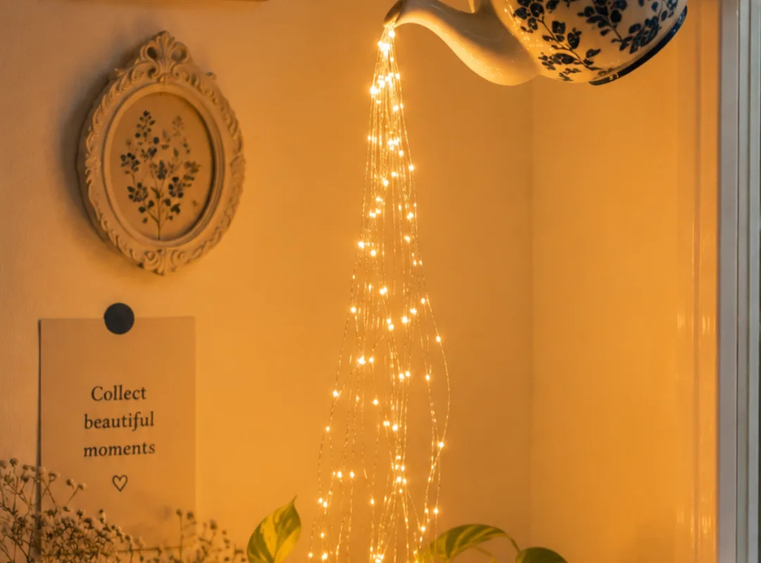 fairy light teapot waterfall
