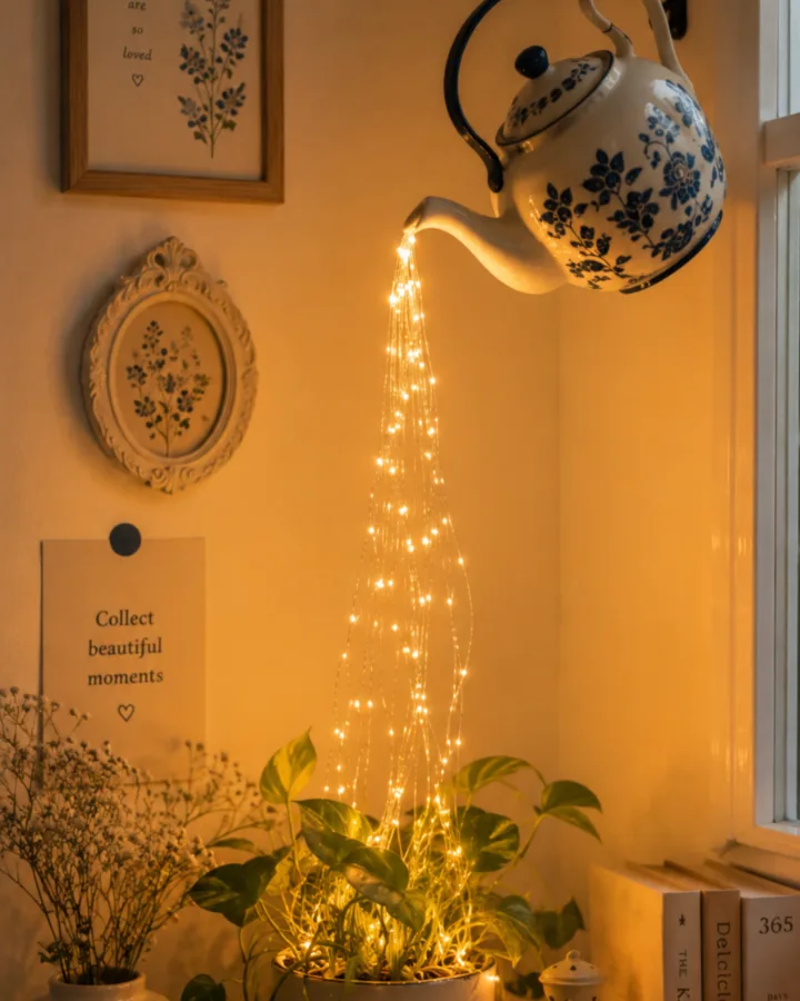 fairy light teapot waterfall