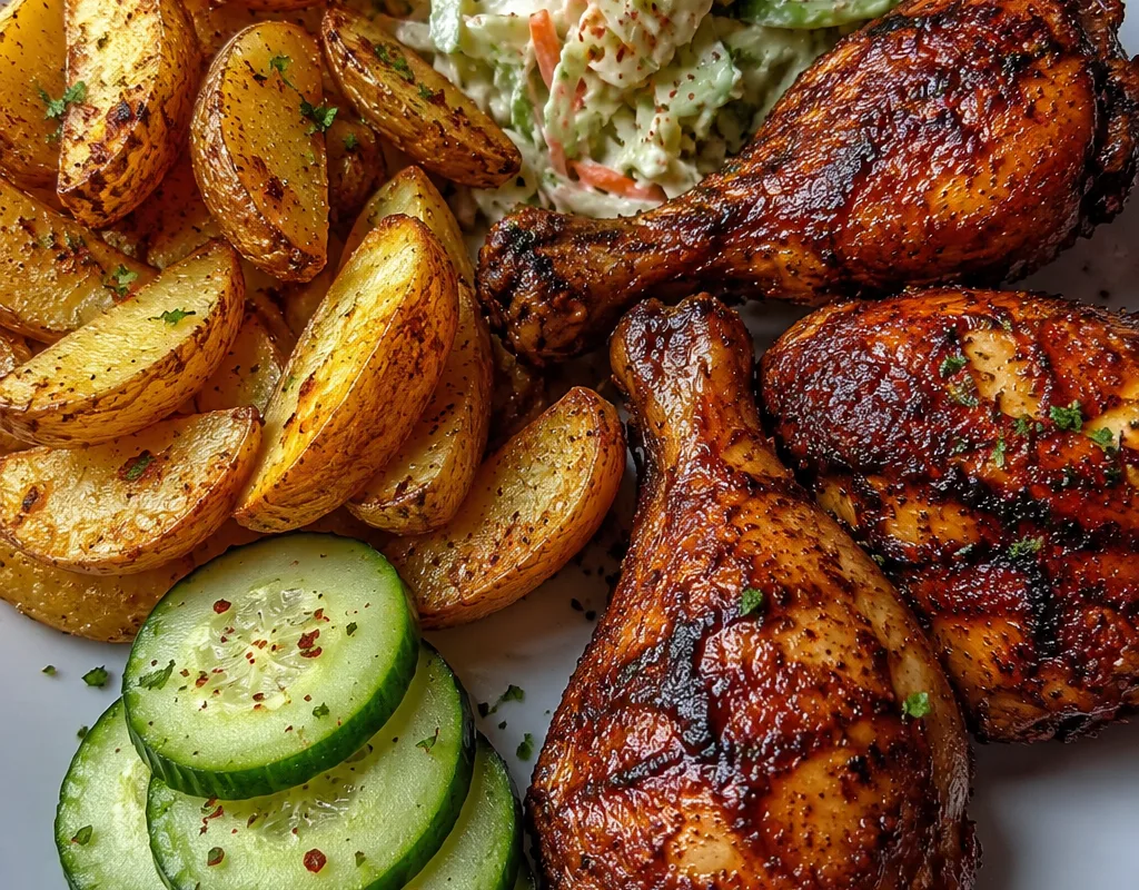 grilled chicken with fresh sides and salad