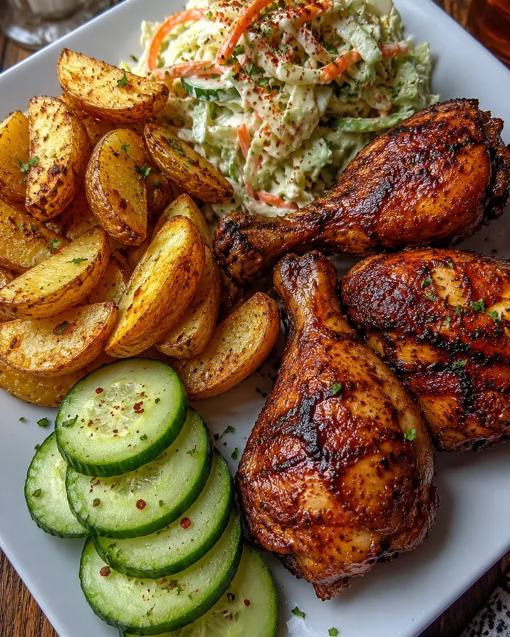 grilled chicken with fresh sides and salad