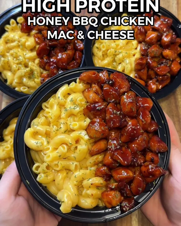 high protein honey bbq chicken mac and cheese