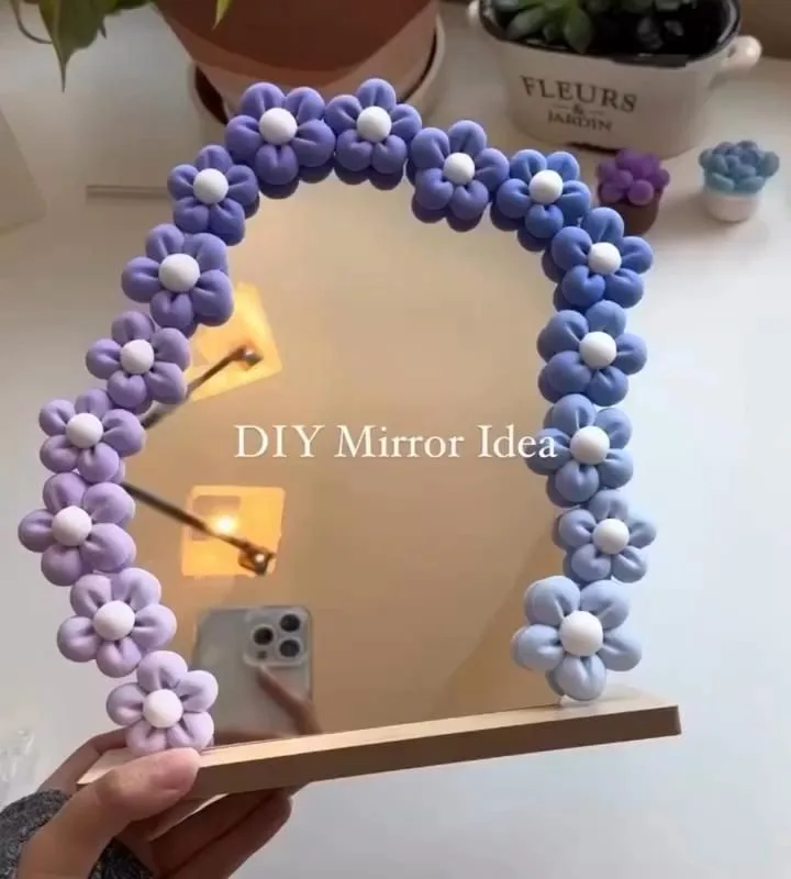 diy clay flower mirror