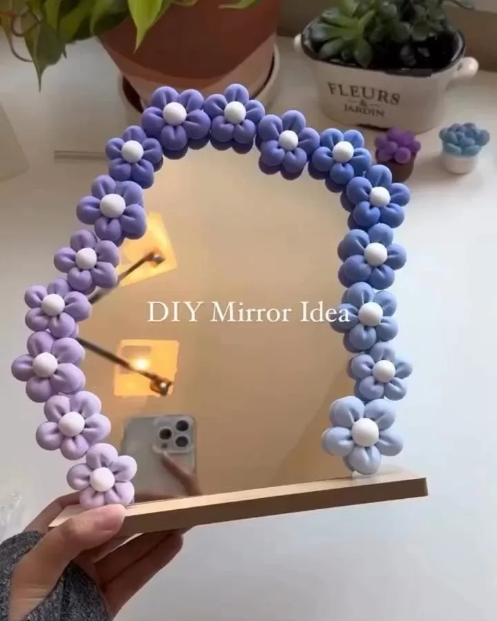 diy clay flower mirror