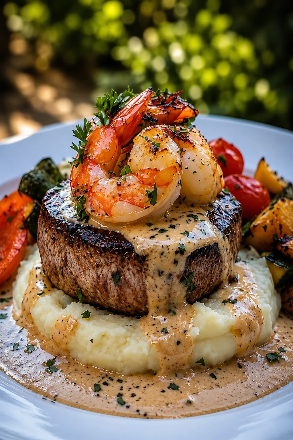 Garlic Butter Steak & Shrimp with Creamy Mash